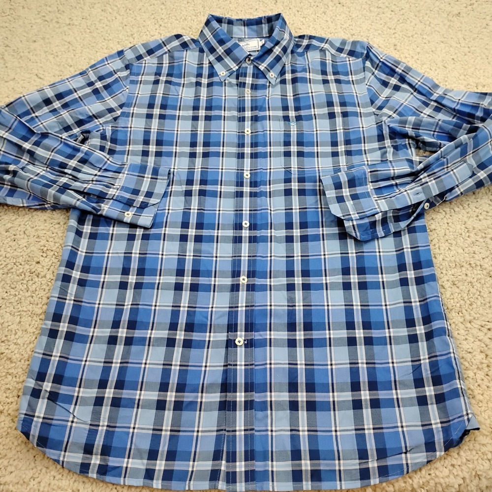 Southern Tide Shirt Mens Medium Blue Tartan Plaid Long Sleeve Preppy Classic A2